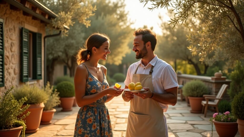 Ospiti in giardino di B&B mentre ricevono servizio personalizzato