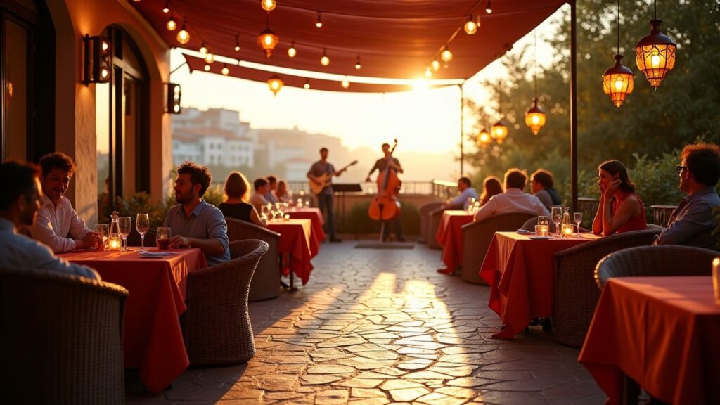 Evento serale all’aperto in hotel con luci e musica live Evento serale all’aperto in hotel con luci e musica live