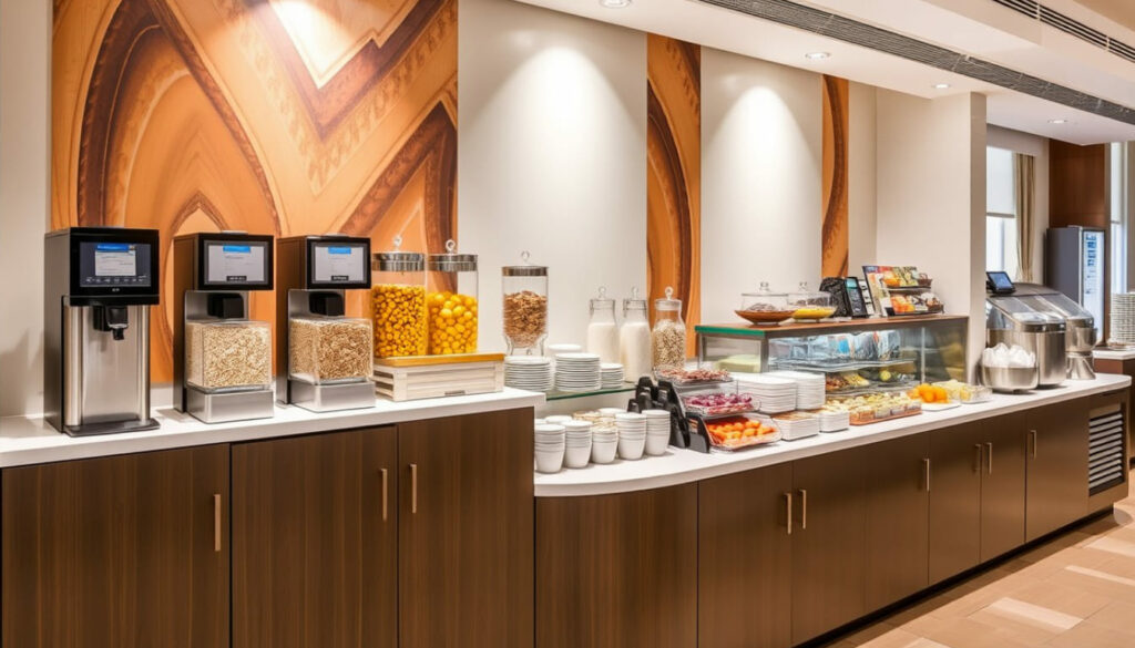 Attrezzature professionali per buffet colazione in hotel Attrezzature buffet colazione hotel con macchine e dispenser
