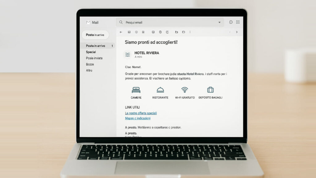 Esempio email pre-arrivo inviata da hotel a cliente Email di benvenuto pre-arrivo inviata da hotel a cliente