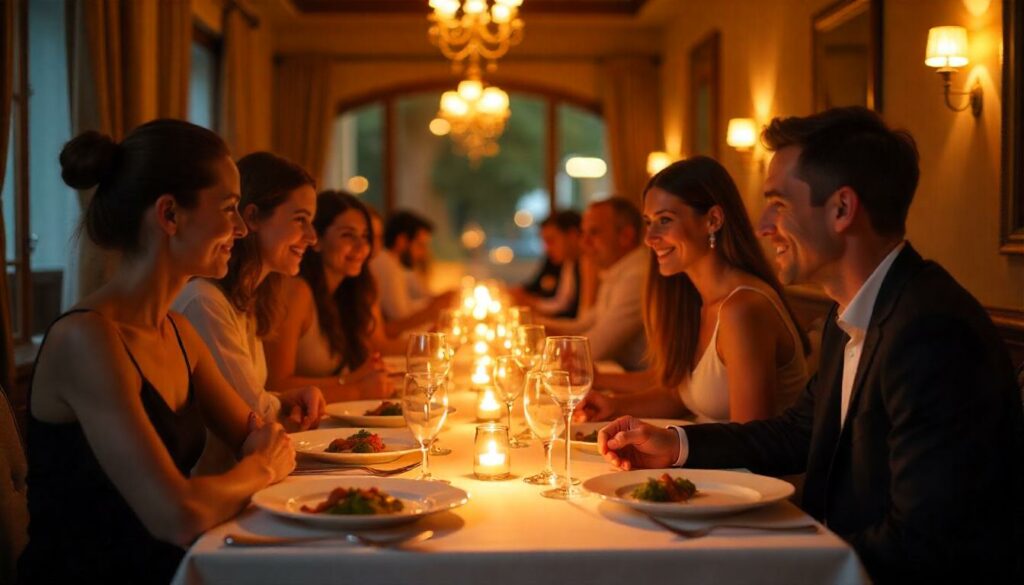 Evento speciale ristorante hotel Degustazione serale in ristorante di hotel con clienti sorridenti