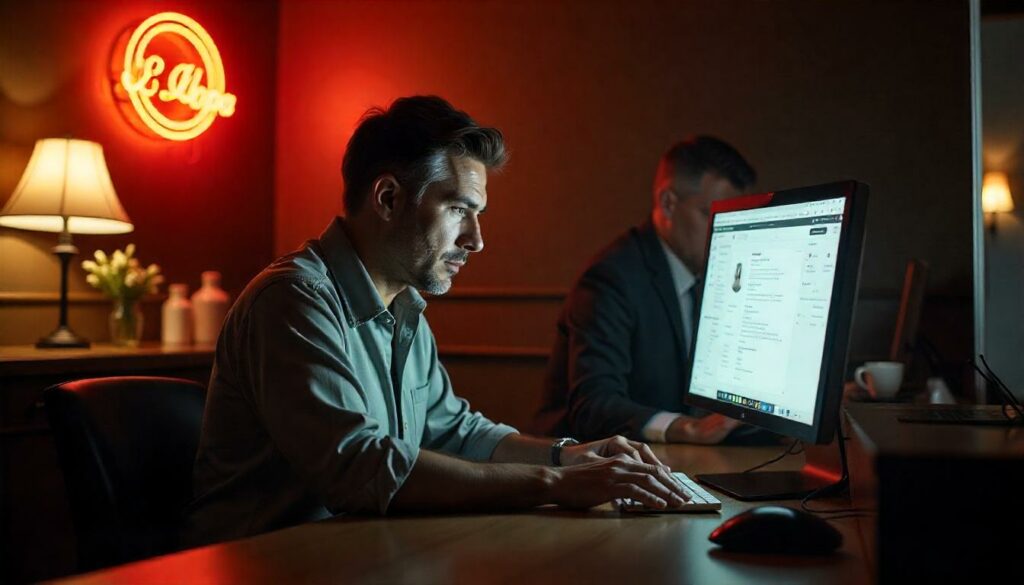 Interfaccia PMS datata che rallenta le operazioni degli hotel Interfaccia PMS hotel obsoleta con operatore frustrato al front desk